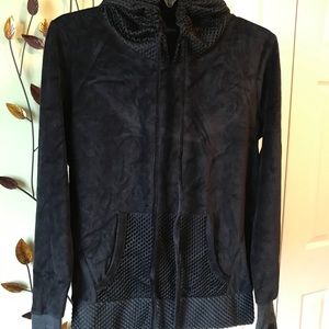 Black Velour & Mesh Pocket Hoodie